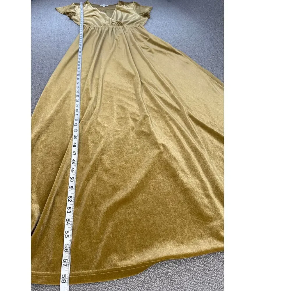 See and Be Seen Velvet Dress Maxi Short Sleeve Holiday Gold Size Small - Picture 5 of 7